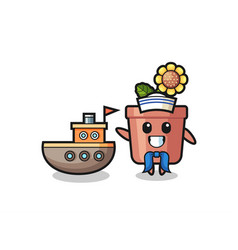 Character Mascot Sunflower Pot As A Sailor Man