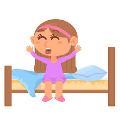 Girl Waking Up Cartoon Kid In Bed On Morning