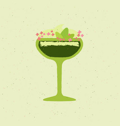 Green Margarita Drink Glass With Mint Flower