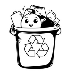 Trash Bin Character Cartoon Style Isolated On