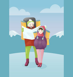 Two young tourists looking at the map Royalty Free Vector