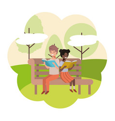 Young Couple In Park Chair Avatar Character