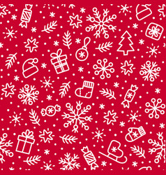 Christmas Doodle White On Red Seamless Pattern