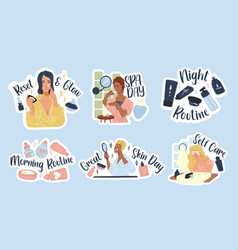 Sticker Design Set With Woman Skincare Element