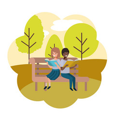 Young Couple In Park Chair Avatar Character