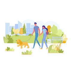 Couple Walking With Dog In City Park Leisure