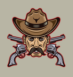 Cowboy Man Head With Mustache In Hat And Crossed