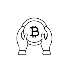 Both Hands Holding Bitcoin Outline Icon On White