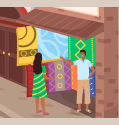 Indian Market With People And Shops With Ancient