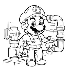 Black And White Cartoon Of Plumber