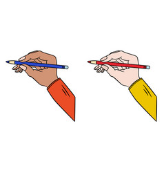 Hand With Blue And Red Pencil Mockup Drawings