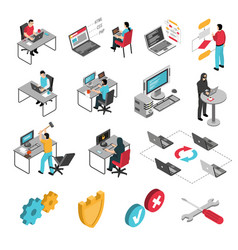 Programmers Work Isometric Icons Set