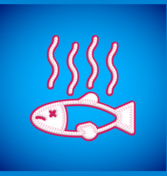 White Dead Fish Icon Isolated On Blue Background