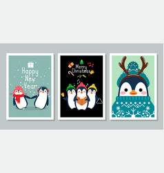 Winter Penguins Cartoon Characters Greeting Card