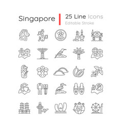 Singapore National Symbols Linear Icons Set