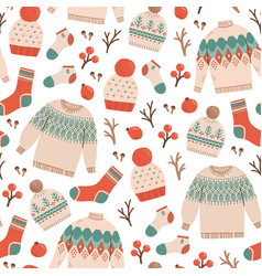 Winter Sweater Socks Hat Seamless Pattern