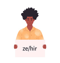 Young Black Man Holding Sign With Gender Pronoun