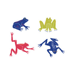 Isolated Tropical Hand Drawn Colorful Frog Set