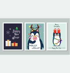 Winter Penguins Cartoon Characters Greeting Card