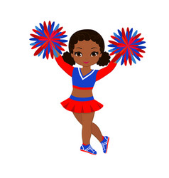 Cheerleader In Red Blue Uniform With Pom Poms