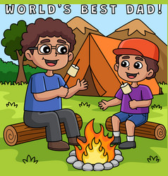 Father And Son Camping Colored Cartoon