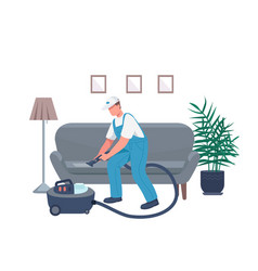 Janitor Cleaning Sofa Flat Color Faceless