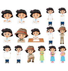 Set Black Hair Girl In Different Costumes