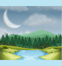 Cresent Moon Over Wood Scene