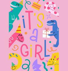 Gender Reveal Greeting Card With Dinosaurs