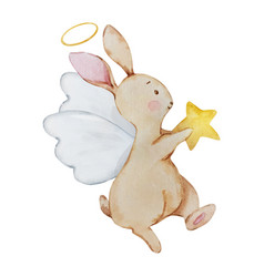 Watercolor Little Cute Baby Angel Bunny