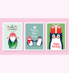 Winter Penguins Cartoon Characters Greeting Card