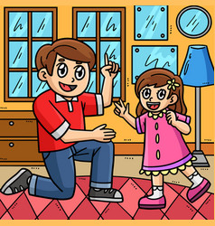 Fathers Day Father And Daughter Colored Cartoon