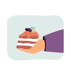 Hand Holding Piece Of Delicious Cake Flat