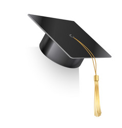 Realistic mortar board hat with golden Royalty Free Vector