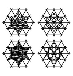 Set Of Four Japanese Kumiko Patterns In Hexagon