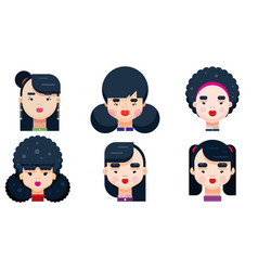 Set Woman Faces With Various Hairstyle