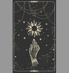 Tarot Card With Hand And Sun Magical Boho Design