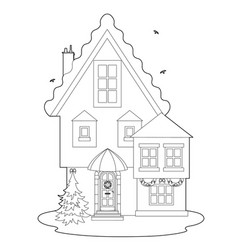 Drawing Of A Christmas House With Tree