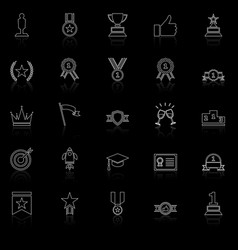 Success Line Icons With Reflect On Black