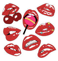 Set Of Different Red Lips On White Background