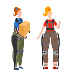 Set Women In Exosuit Help In Lifting Weights