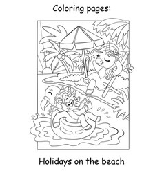 Cute Unicorns Relaxing On The Beach Kids Coloring