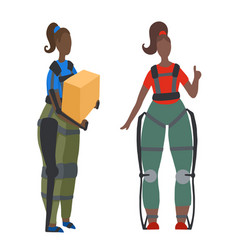 Set African Women In Exosuit Help In Lifting