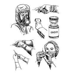 Set Of Medical Elements A Nurse In Mask And A