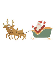 Santa Claus In Sleigh With Reindeers Waving Hand