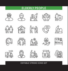 Elderly People Editable Stroke Icon Set