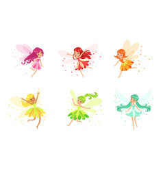 Set Of Flying Fairies Of Many Colors And Poses