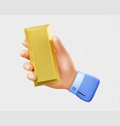 3d Render Hand Holding Golden Ingot Metal Bar