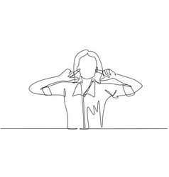 Single One Line Drawing Woman Covering Ears