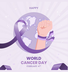 World Cancer Day With Purple Ribbon Fist And Maps